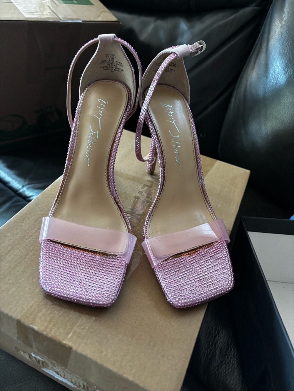 Betsey Johnson Pink Crystal Mesh Open-Toe Slingback Heels